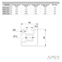 Technical drawing and specifications of a metal profile with Apex Profiles branding.